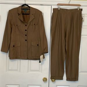 NWT Ralph Lauren Brown & Tan Herringbone Plus Size Jacket & Pants